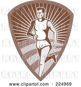 Vector Clip Art of Retro Runner on a Brown Shield Logo by Patrimonio