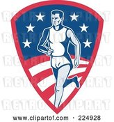 Vector Clip Art of Retro Runner on an American Shield Logo by Patrimonio