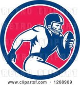 Vector Clip Art of Retro Running American Football Player in a Blue White and Pink Circle by Patrimonio