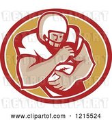 Vector Clip Art of Retro Running Back American Football Player over an Oval by Patrimonio