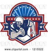 Vector Clip Art of Retro Running Quaterback American Football Player in a Patriotic Crest Shield by Patrimonio