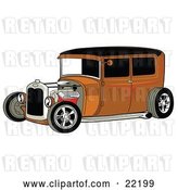 Vector Clip Art of Retro Rust Brown Rat Rod Car with a Black Roof, Red Accents and Chrome Wheels by Andy Nortnik