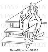 Vector Clip Art of Retro Sad Guy Sitting on Steps by Picsburg