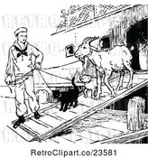 Vector Clip Art of Retro Sailor Debarking a Ship with a Goat Cat and Dog by Prawny Vintage