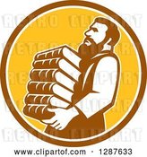 Vector Clip Art of Retro Saint Jerome Carrying a Stack of Books in a Brown White and Yellow Circle by Patrimonio