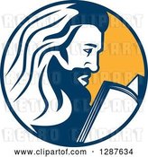Vector Clip Art of Retro Saint Jerome Reading a Book in a Blue and Yellow Circle by Patrimonio