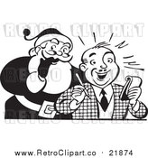 Vector Clip Art of Retro Santa Claus Beside Man with Pen and Paper - Black and White Version by BestVector