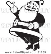 Vector Clip Art of Retro Santa Claus Presenting - Black and White Version by BestVector