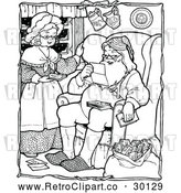 Vector Clip Art of Retro Santa with Mrs. Claus Reading Christmas Letters by Prawny Vintage