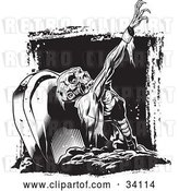 Vector Clip Art of Retro Scary Zombie Corpse Rising from the Grave in a Cemetery by Lawrence Christmas Illustration
