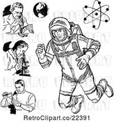 Vector Clip Art of Retro Scientists Astronaut Earth and Atom by BestVector