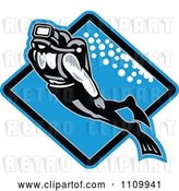 Vector Clip Art of Retro Scuba Diver Swimming over a Blue Diamond by Patrimonio