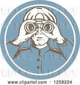 Vector Clip Art of Retro Sea Captain Using Binoculars in a Blue Circle by Patrimonio