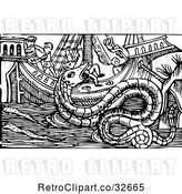 Vector Clip Art of Retro Sea Serpent Monster Attacking a Ship by Picsburg