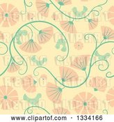 Vector Clip Art of Retro Seamless Background Pattern of Birds, Vines and Pink Flowers by Cherie Reve