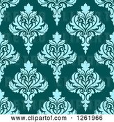 Vector Clip Art of Retro Seamless Background Pattern of Blue Damask Floral on Teal by Vector Tradition SM