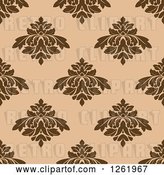 Vector Clip Art of Retro Seamless Background Pattern of Brown Damask Floral on Tan by Vector Tradition SM