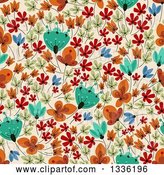 Vector Clip Art of Retro Seamless Background Pattern of Flowers on Tan by Vector Tradition SM