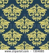 Vector Clip Art of Retro Seamless Background Pattern of Green Floral over Blue by Vector Tradition SM