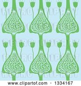 Vector Clip Art of Retro Seamless Background Pattern of Green Flowers on Blue by Cherie Reve