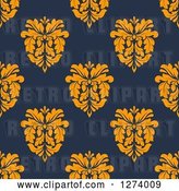 Vector Clip Art of Retro Seamless Background Pattern of Orange Damask Floral on Navy Blue by Vector Tradition SM