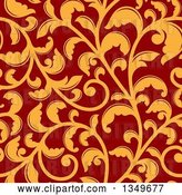 Vector Clip Art of Retro Seamless Background Pattern of Orange Floral Scrolls on Red 2 by Vector Tradition SM