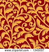 Vector Clip Art of Retro Seamless Background Pattern of Orange Floral Scrolls on Red by Vector Tradition SM