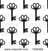 Vector Clip Art of Retro Seamless Background Pattern of Ornate Black Skeleton Keys on White 2 by Vector Tradition SM