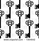 Vector Clip Art of Retro Seamless Background Pattern of Ornate Black Skeleton Keys on White 3 by Vector Tradition SM