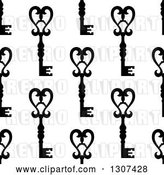 Vector Clip Art of Retro Seamless Background Pattern of Ornate Black Skeleton Keys on White 4 by Vector Tradition SM