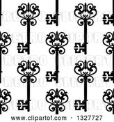 Vector Clip Art of Retro Seamless Background Pattern of Ornate Black Skeleton Keys on White 5 by Vector Tradition SM