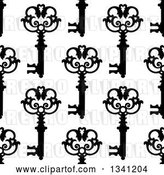 Vector Clip Art of Retro Seamless Background Pattern of Ornate Black Skeleton Keys on White 7 by Vector Tradition SM
