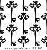 Vector Clip Art of Retro Seamless Background Pattern of Ornate Black Skeleton Keys on White by Vector Tradition SM
