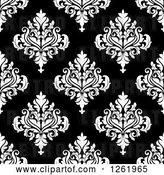 Vector Clip Art of Retro Seamless Background Pattern of White Damask Floral on Black by Vector Tradition SM