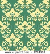 Vector Clip Art of Retro Seamless Background Pattern of Yellow Floral on Green by Vector Tradition SM