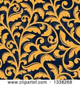 Vector Clip Art of Retro Seamless Background Pattern of Yellow Floral Scrolls on Navy Blue by Vector Tradition SM