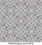Vector Clip Art of Retro Seamless Grayscale Victorian Floral Pattern Background by AtStockIllustration