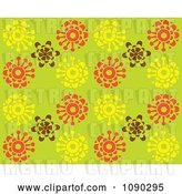 Vector Clip Art of Retro Seamless Green Yellow Brown and Orange Blossom Background by Cherie Reve