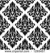 Vector Clip Art of Retro Seamless Pattern Background of Black Diamond Shaped Damask on White by Vector Tradition SM