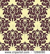 Vector Clip Art of Retro Seamless Pattern Background of Brown Floral Damask on Yellow by Vector Tradition SM