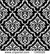 Vector Clip Art of Retro Seamless Pattern Background of Damask in White over Black by Vector Tradition SM