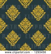 Vector Clip Art of Retro Seamless Pattern Background of Yellow Damask on Dark Blue by Vector Tradition SM