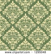 Vector Clip Art of Retro Seamless Pattern Background of Yellow Damask on Green by Vector Tradition SM