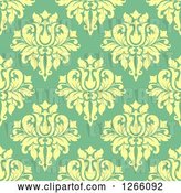 Vector Clip Art of Retro Seamless Pattern Background of Yellow Floral Damask on Green by Vector Tradition SM
