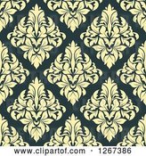 Vector Clip Art of Retro Seamless Pattern Background of Yellow Floral Damask on Teal by Vector Tradition SM