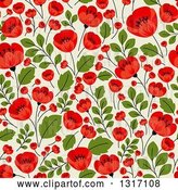 Vector Clip Art of Retro Seamless Red Poppy Flowers on Green Floral Background Pattern by Vector Tradition SM