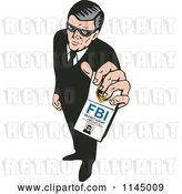 Vector Clip Art of Retro Secret Agent Holding up an FBI Badge by Patrimonio