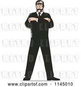Vector Clip Art of Retro Secret Agent Standing with Folded Arms by Patrimonio