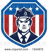 Vector Clip Art of Retro Security Guard in an American Flag Shield by Patrimonio