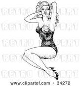 Vector Clip Art of Retro Seductive Pinup Girl Holding up Her Hair by C Charley-Franzwa